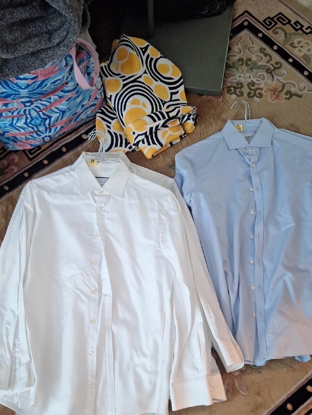 Lot of Men's White and Light Blue Dress Shirts - Classic Collared Button-Up